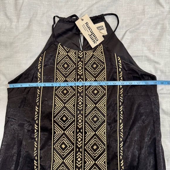 NWT! Savanna Jane Black Gold Embroidered Detail Halter Top Slit Maxi Dress Sz M - Picture 8 of 8